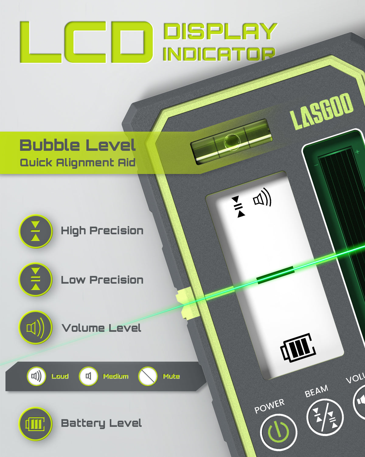 LasGoo REC03 Laser Receiver showing clear digital display