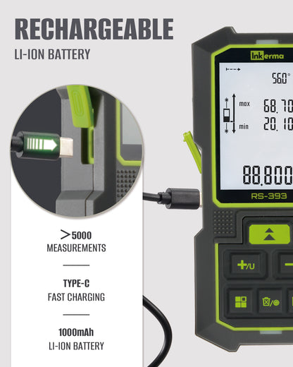 Inkerma RS393 Dual Laser Measurement Tool – Front view with LCD display